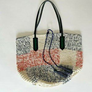 J Crew Basket Weave Tassel Tote Purse